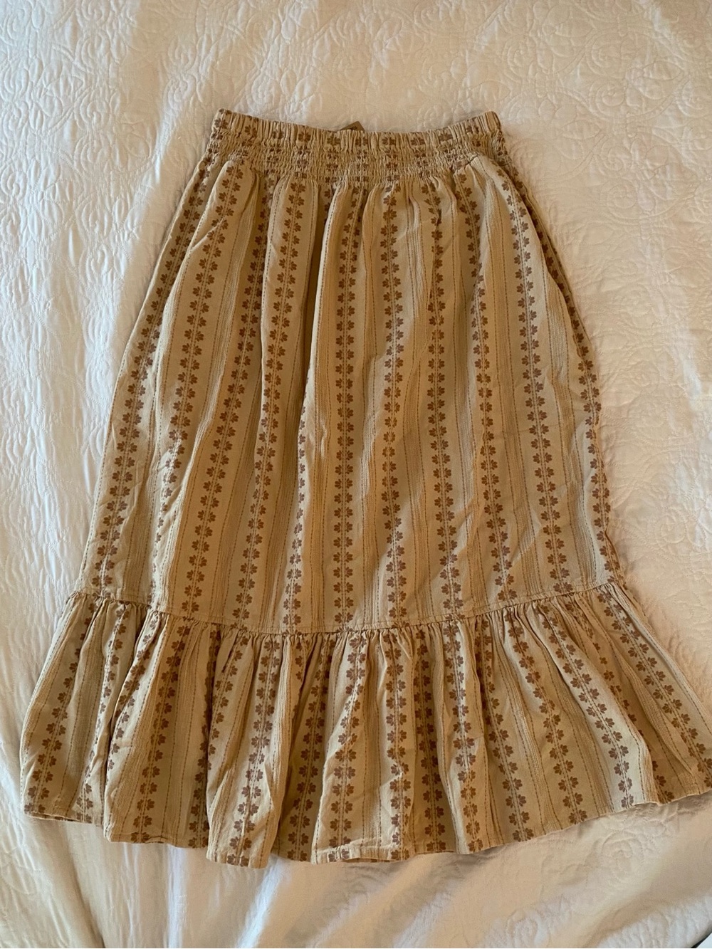 Toad&Co organic cotton drop ruffle midi skirt Medium